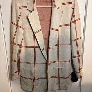 LOFT Cream and Orange Plaid Blazer